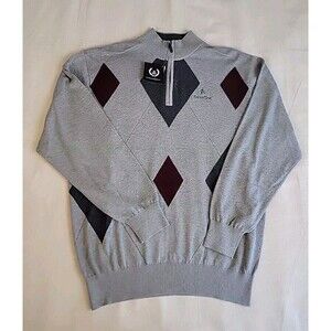 Byron Nelson Pullover Sweater Mens XL Gray 1/4 Zip Argyle Knit Preppy Golf NEW